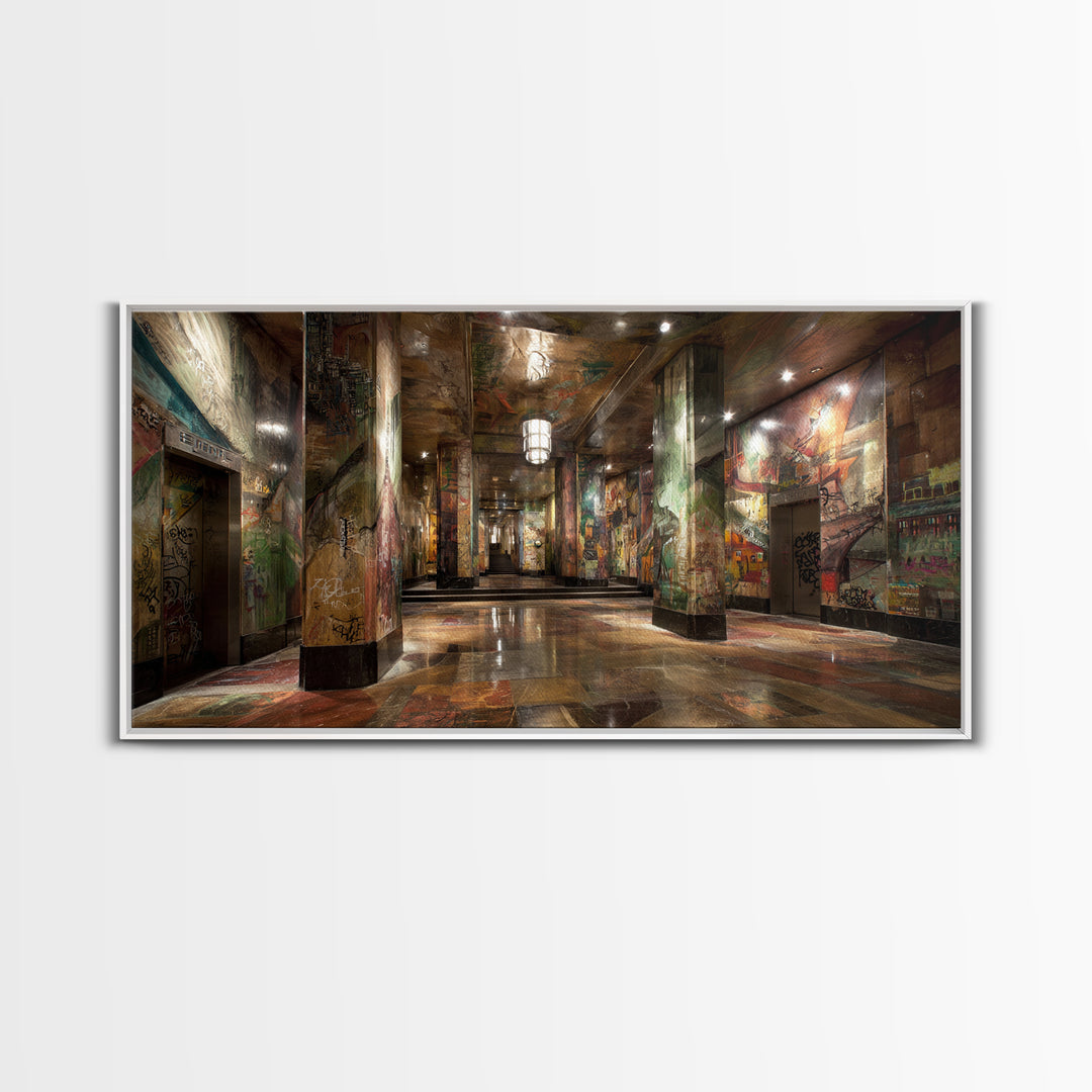 Graffiti Covered Underground Corridor Wall Art, Industrial Urban Canvas Print, Street Art Decor, Edgy Office Wall Decor