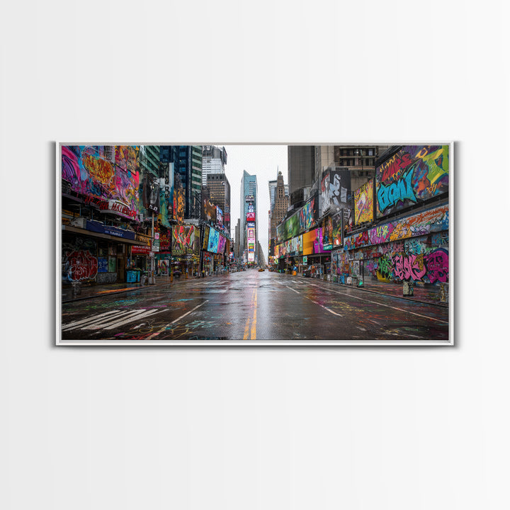Rainy Neon Graffiti City Street Wall Art, Urban Canvas Print, New York Poster, Street Art Decor, Modern Office Decor, Gift For Him