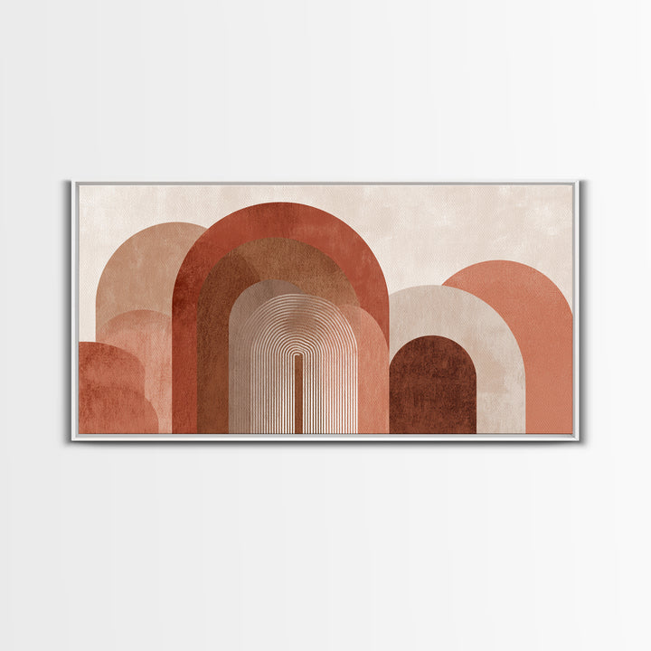 Terracotta Abstract Arches Framed Canvas Print, Mid Century Modern Wall Art, Neutral Boho Decor, Large Statement Artwork