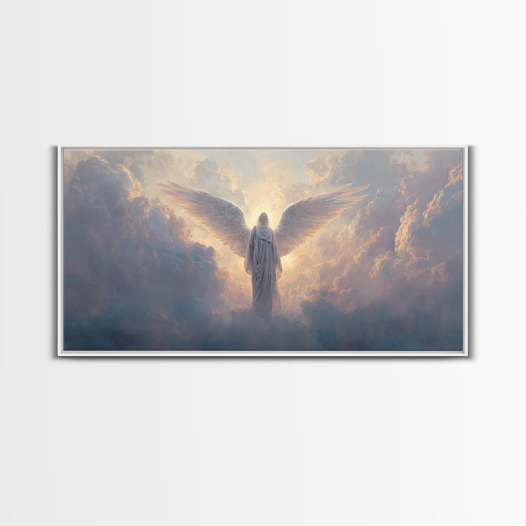 Radiant Angel In Heavenly Clouds Canvas Print, Celestial Christian Wall Art, Spiritual Home Decor, Bereavement Gift For Her