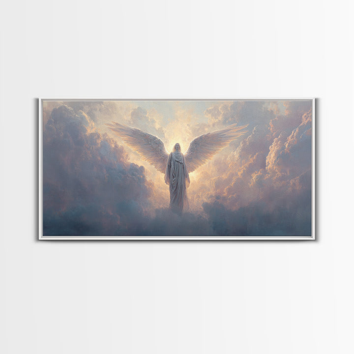 Radiant Angel In Heavenly Clouds Canvas Print, Celestial Christian Wall Art, Spiritual Home Decor, Bereavement Gift For Her