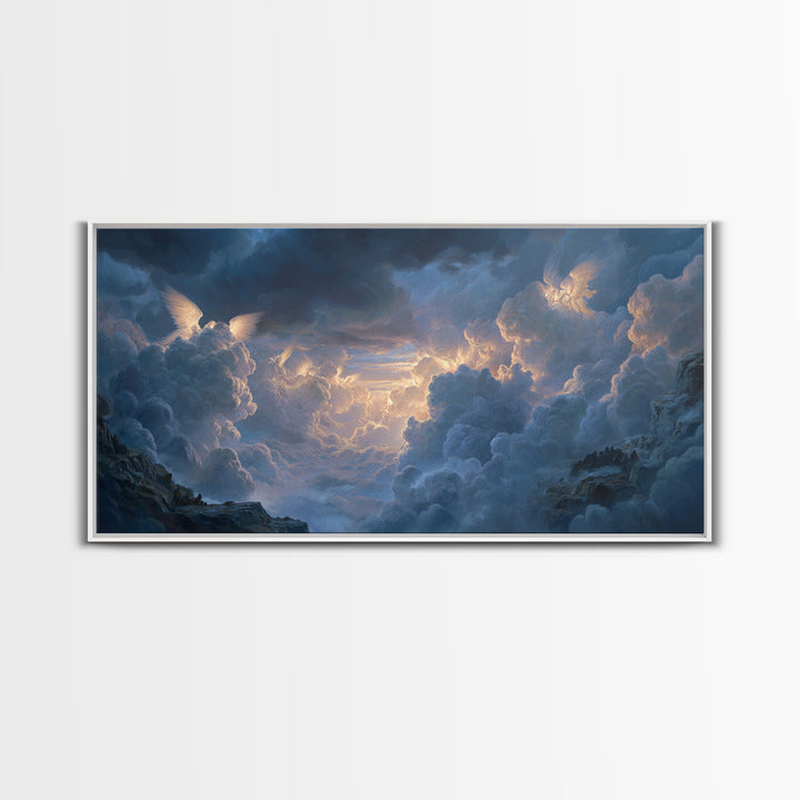 Angelic Cloudscape Heaven Light Wall Art, Celestial Fantasy Landscape, Serene Sky Canvas, Spiritual Home Decor Gift For Her