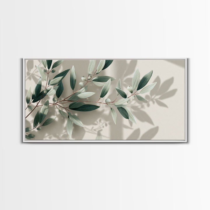 Olive Branch Botanical Canvas Print, Sage Green Wall Art, Minimalist Nature Decor, Calming Japandi Living Room Framed Art
