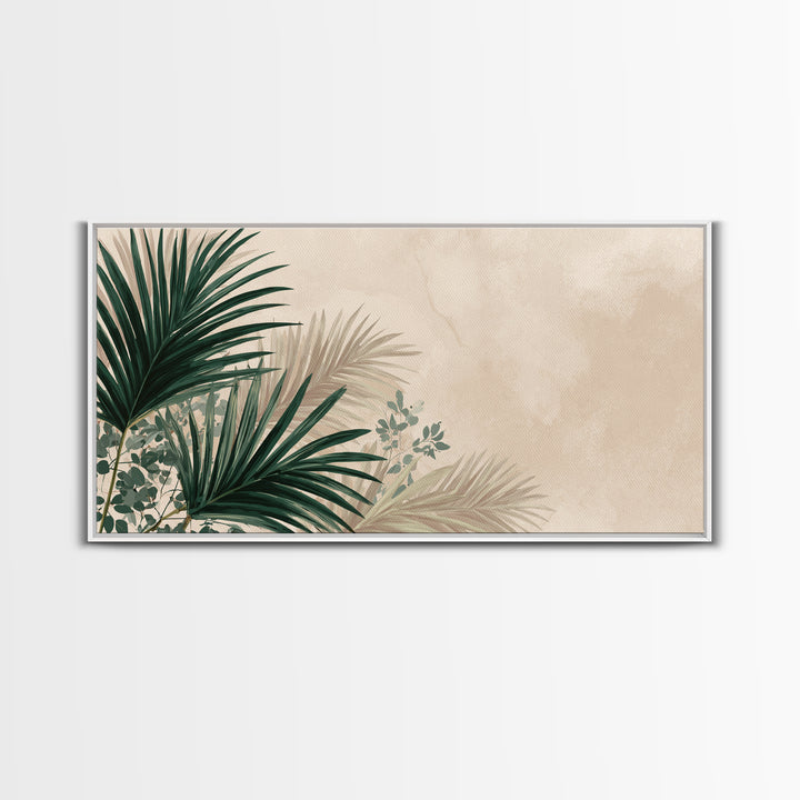 Large Tropical Palm Leaves Canvas Print, Neutral Botanical Wall Art, Coastal Boho Decor, Modern Green Living Room Art Print
