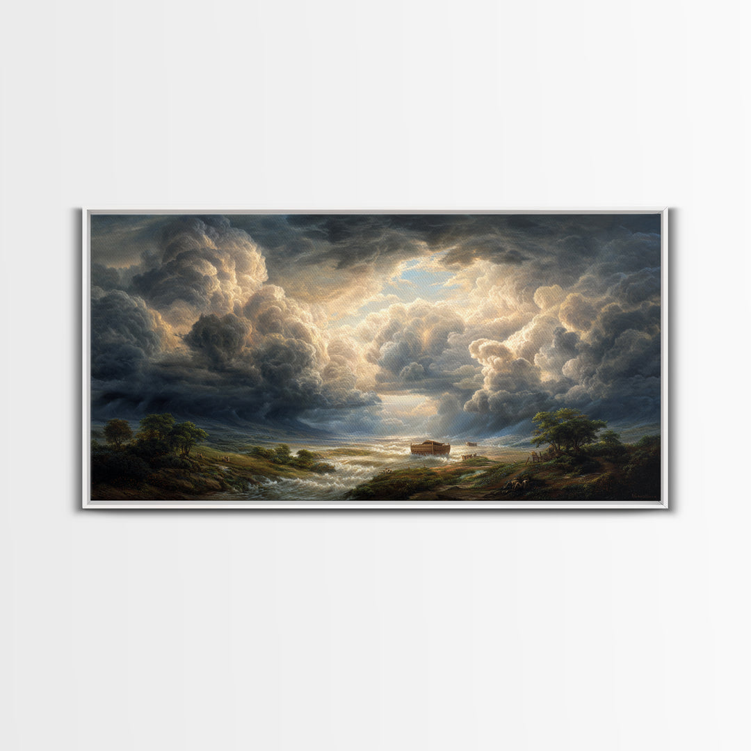 Storm Clouds Over Flooded Valley Canvas Print, Dramatic Landscape Art, Moody Wall Decor, Biblical Nature Home Decor, Housewarming Gift