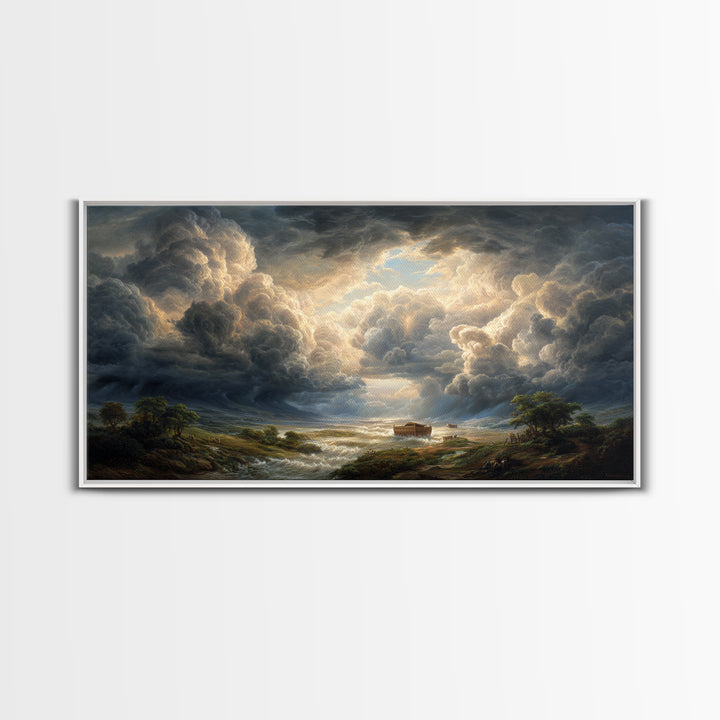 Storm Clouds Over Flooded Valley Canvas Print, Dramatic Landscape Art, Moody Wall Decor, Biblical Nature Home Decor, Housewarming Gift