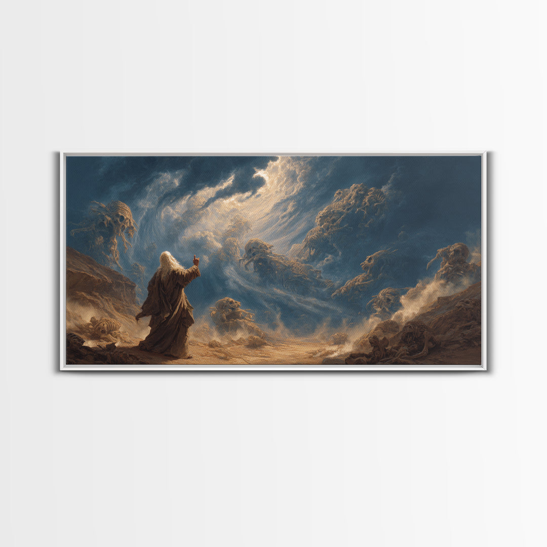 Mystic Prophet Storm Spirits Wall Art, Dark Fantasy Canvas Print, Surreal Landscape, Dramatic Office Decor, Unique Gift Idea