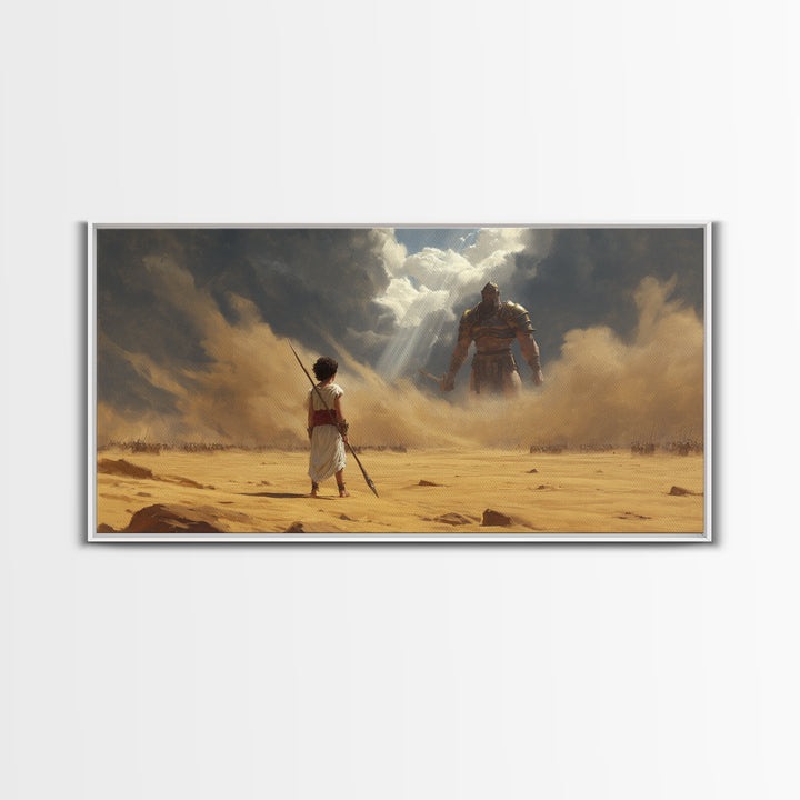 Young Warrior Facing Desert Giant Wall Art, Epic Biblical Fantasy Canvas Print, Courage Painting For Boys Room And Office Decor