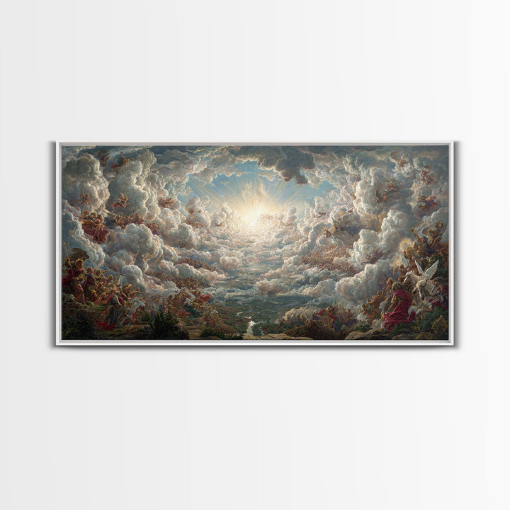 Heavenly Cloud Battle With Angels Framed Canvas Print, Baroque Mythological Wall Art, Renaissance Decor, Biblical Gift Art