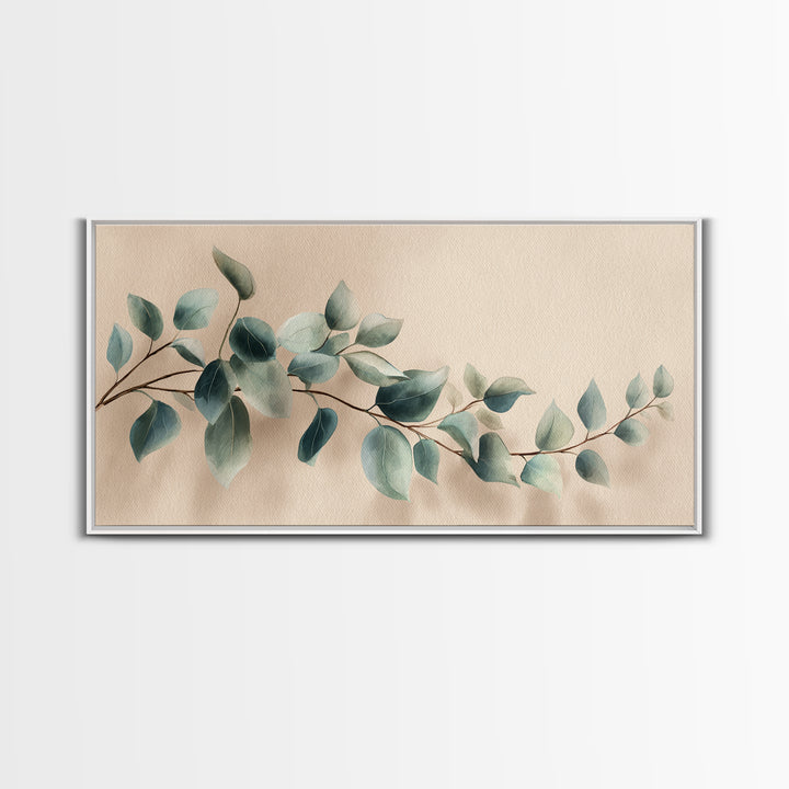 Soft Eucalyptus Branch Canvas Print, Blue Green Botanical Wall Art, Neutral Home Decor, Bedroom Wall Art, Modern Living Room Art