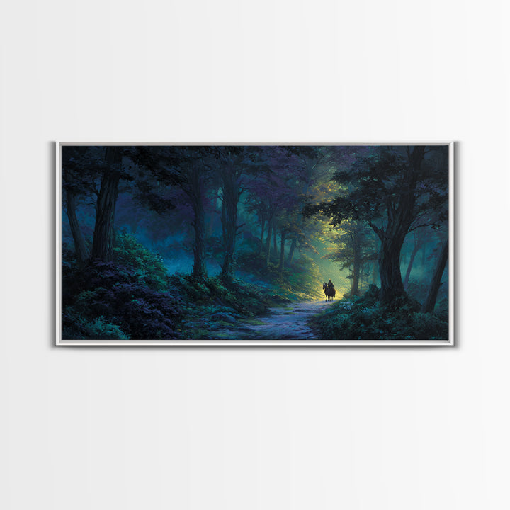 Moonlit Enchanted Forest Canvas Print, Fantasy Landscape Wall Art, Mystical Woodland Decor, Dark Fairy Tale Art Print Gift