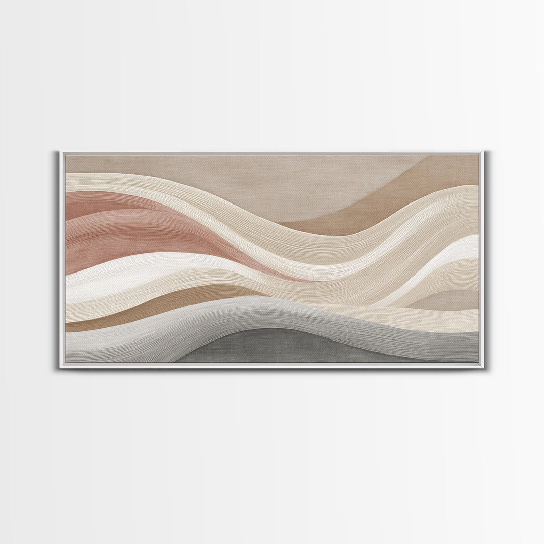 Neutral Wavy Abstract Wall Art, Terracotta Taupe Lines, Minimalist Canvas Print, Modern Living Room Decor, Above Sofa Art