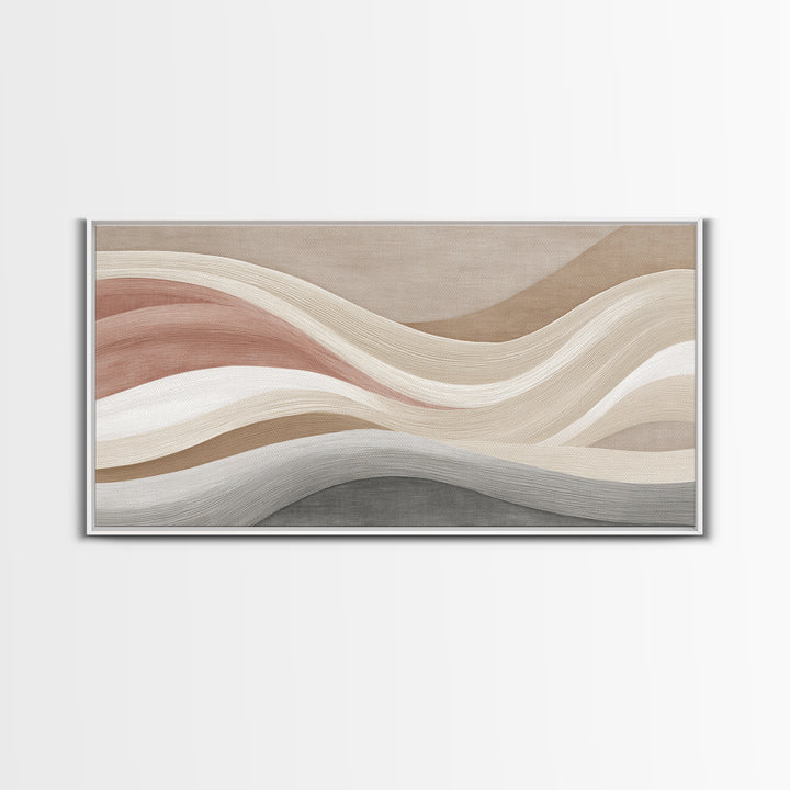 Neutral Wavy Abstract Wall Art, Terracotta Taupe Lines, Minimalist Canvas Print, Modern Living Room Decor, Above Sofa Art