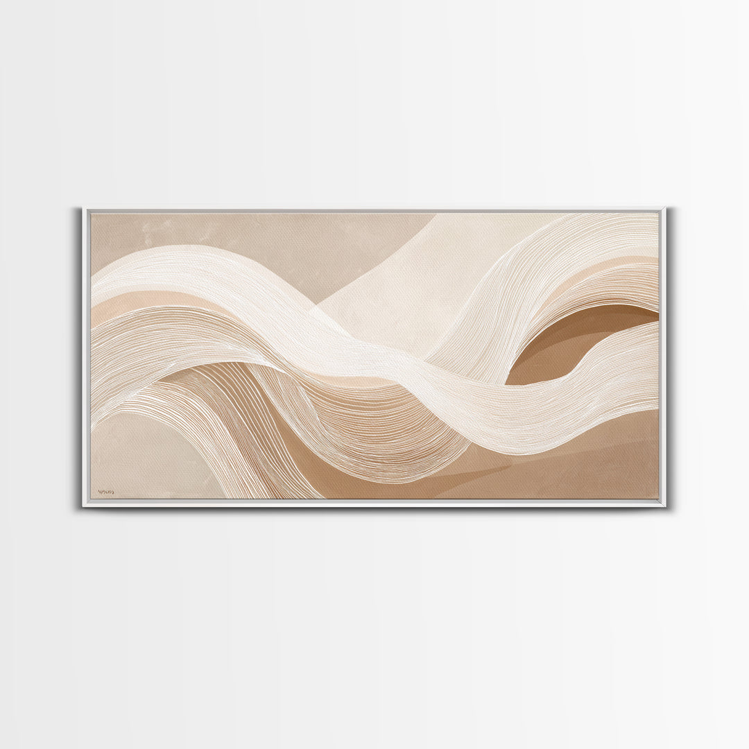 Cream Topographic Wave Framed Canvas Print, Beige Abstract Wall Art, Organic Modern Decor, Neutral Living Room Wall Decor