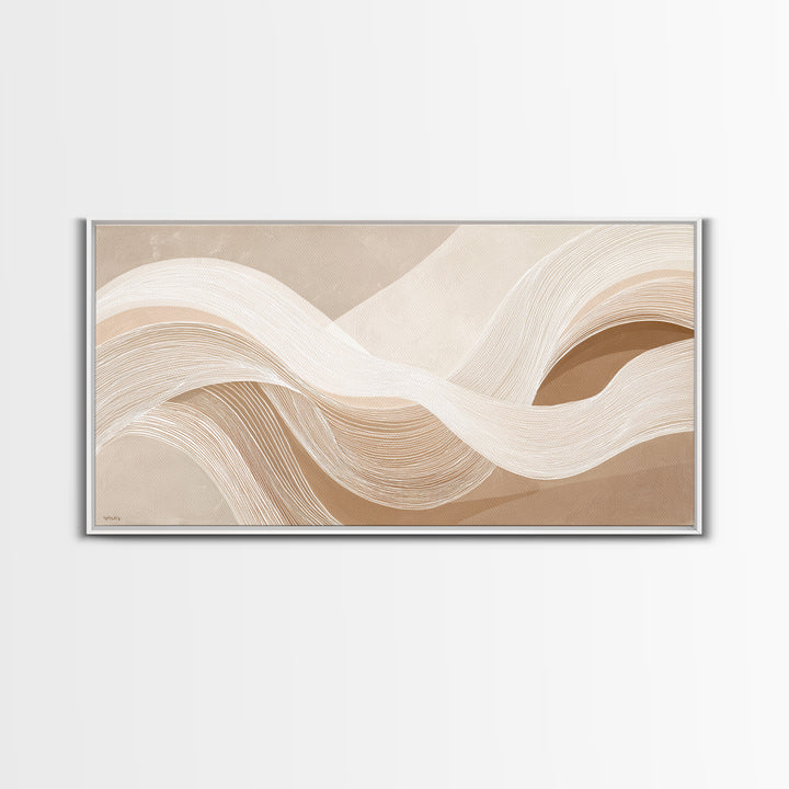 Cream Topographic Wave Framed Canvas Print, Beige Abstract Wall Art, Organic Modern Decor, Neutral Living Room Wall Decor