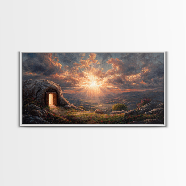 Empty Tomb Sunrise Framed Canvas Print, Christian Wall Art, Resurrection Painting, Easter Decor, Inspirational Gift For Her