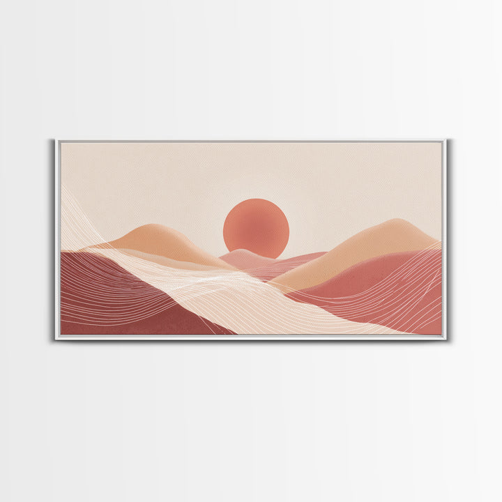 Terracotta Desert Sunset Canvas Print, Abstract Dune Landscape Wall Art, Boho Earth Tone Living Room Decor, Modern Above Bed Print