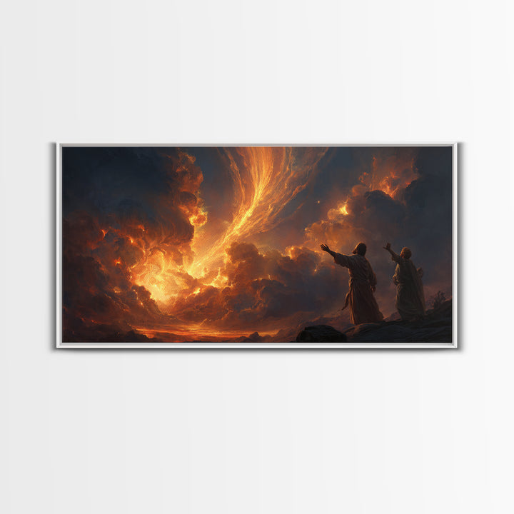 Fiery Pillar In Storm Clouds Framed Canvas Print, Biblical Wall Art, Spiritual Landscape Decor, Christian Gift For New Home