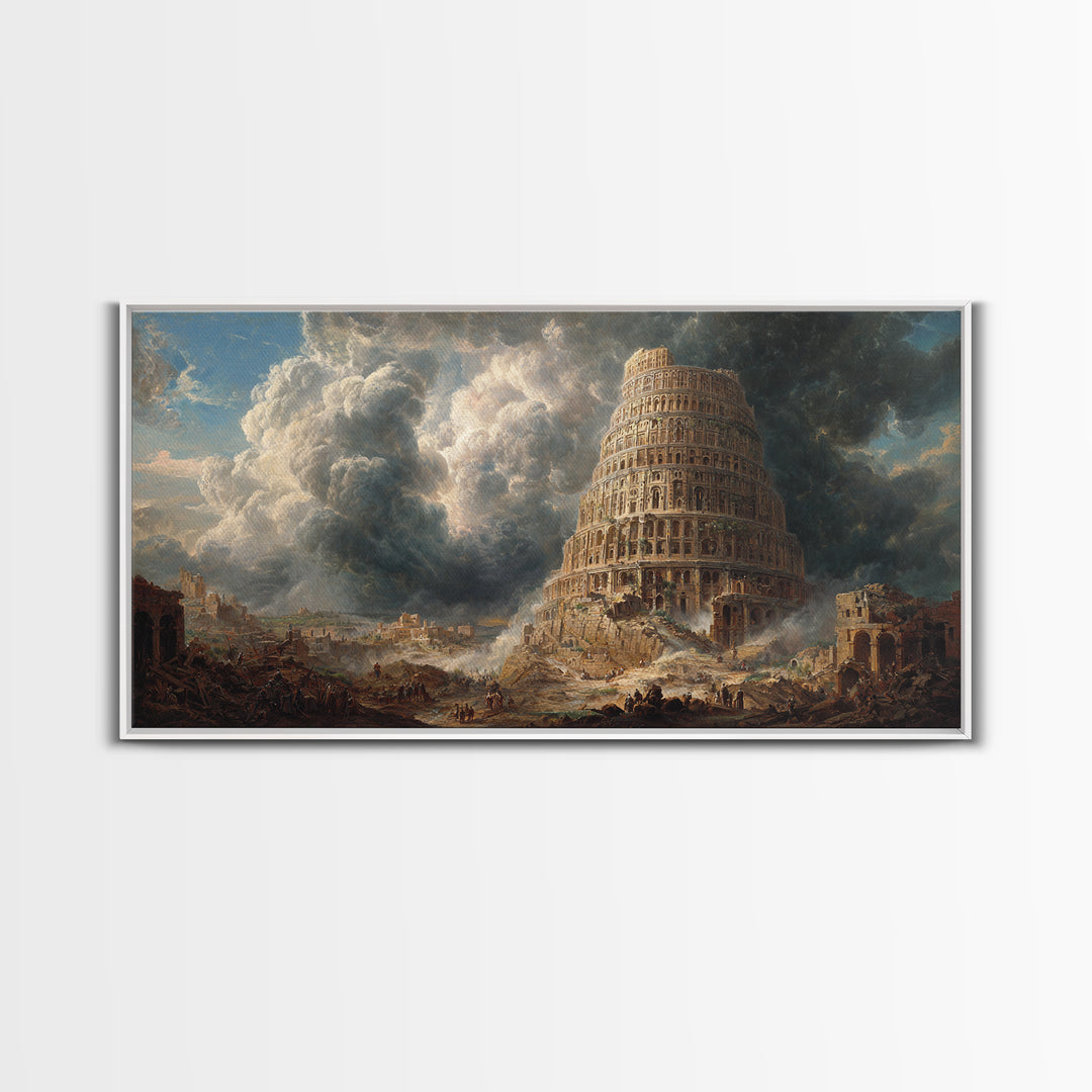 Tower Of Babel Storm Canvas Print, Biblical Architecture Wall Art, Dark Academia Decor, Classical Fantasy Landscape Art Print