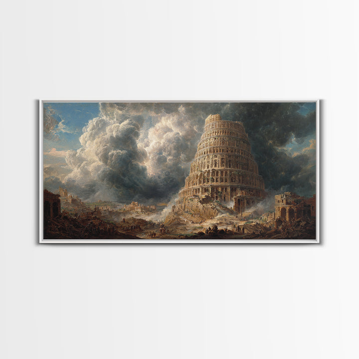 Tower Of Babel Storm Canvas Print, Biblical Architecture Wall Art, Dark Academia Decor, Classical Fantasy Landscape Art Print