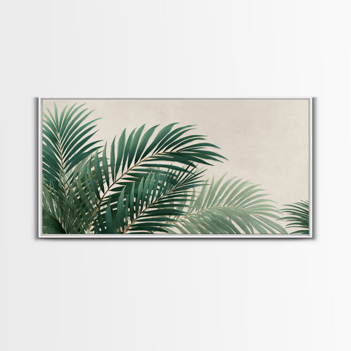 Tropical Palm Leaves Wall Art, Botanical Canvas Print, Green Coastal Decor, Neutral Living Room Wall Decor, Beach House Gift