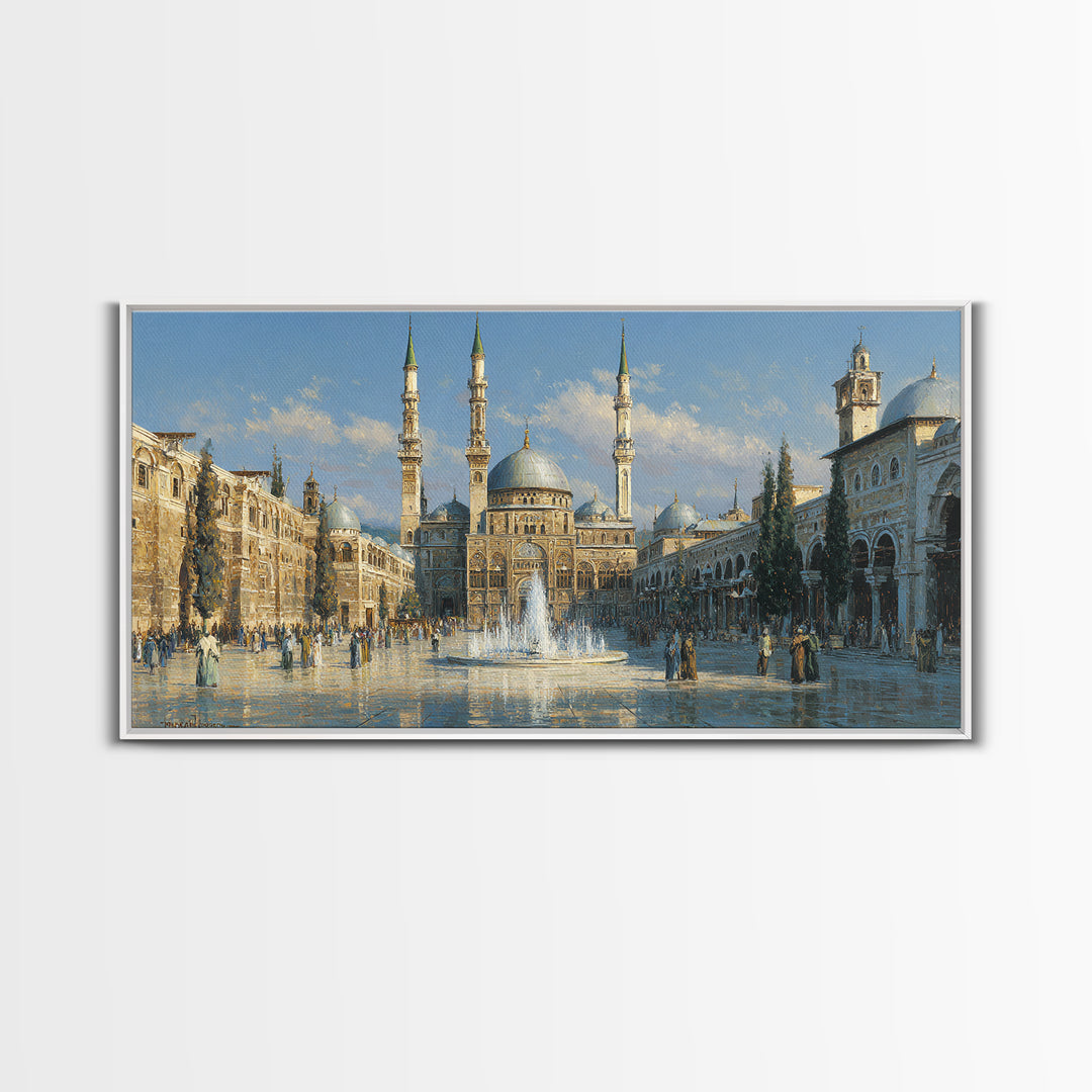 Ornate Mosque Courtyard With Fountain Wall Art, Islamic Architecture Canvas Print, Middle Eastern Decor, Travel Poster Gift For Home