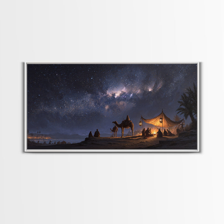 Milky Way Desert Camp Wall Art, Camel Tent Night Sky Canvas Print, Celestial Landscape, Boho Travel Home Decor Gift For Her