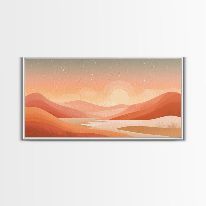 Warm Abstract Sunrise Landscape Wall Art, Desert Hills Canvas Print, Earth Tone Decor, Modern Living Room Above Sofa Art
