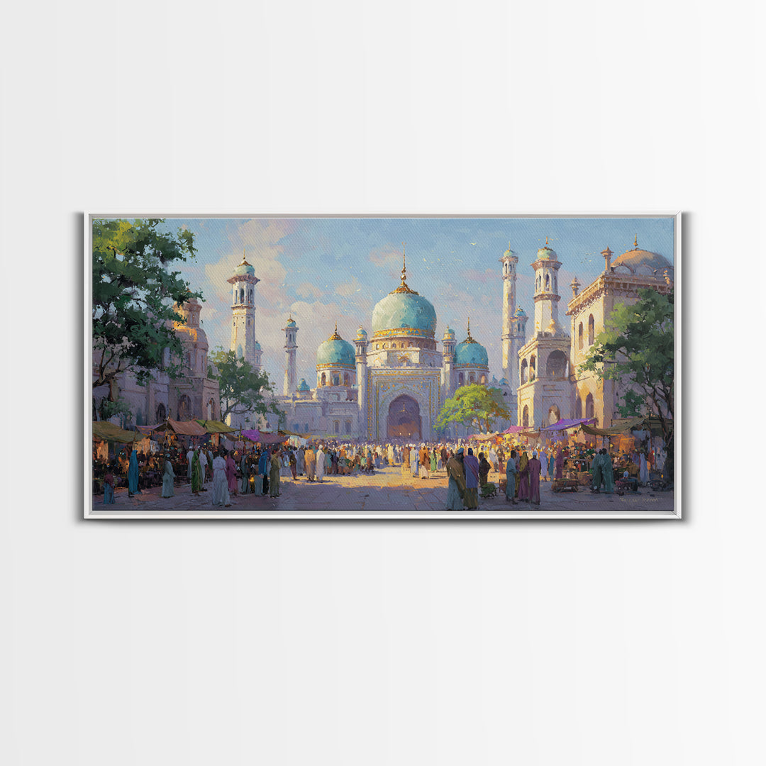 Turquoise Dome Mosque Marketplace Wall Art, Islamic Architecture Canvas, Travel Poster Decor, Asian Inspired Art, Eid Gift
