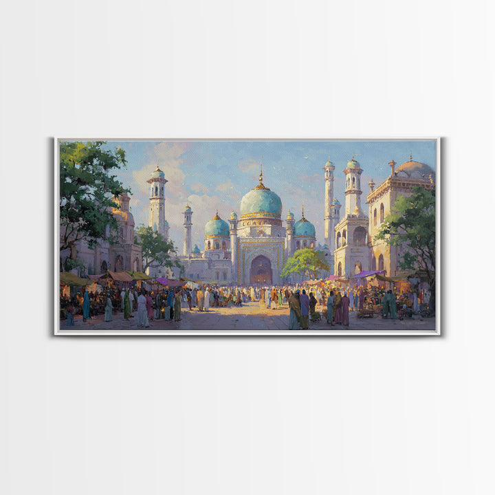 Turquoise Dome Mosque Marketplace Wall Art, Islamic Architecture Canvas, Travel Poster Decor, Asian Inspired Art, Eid Gift