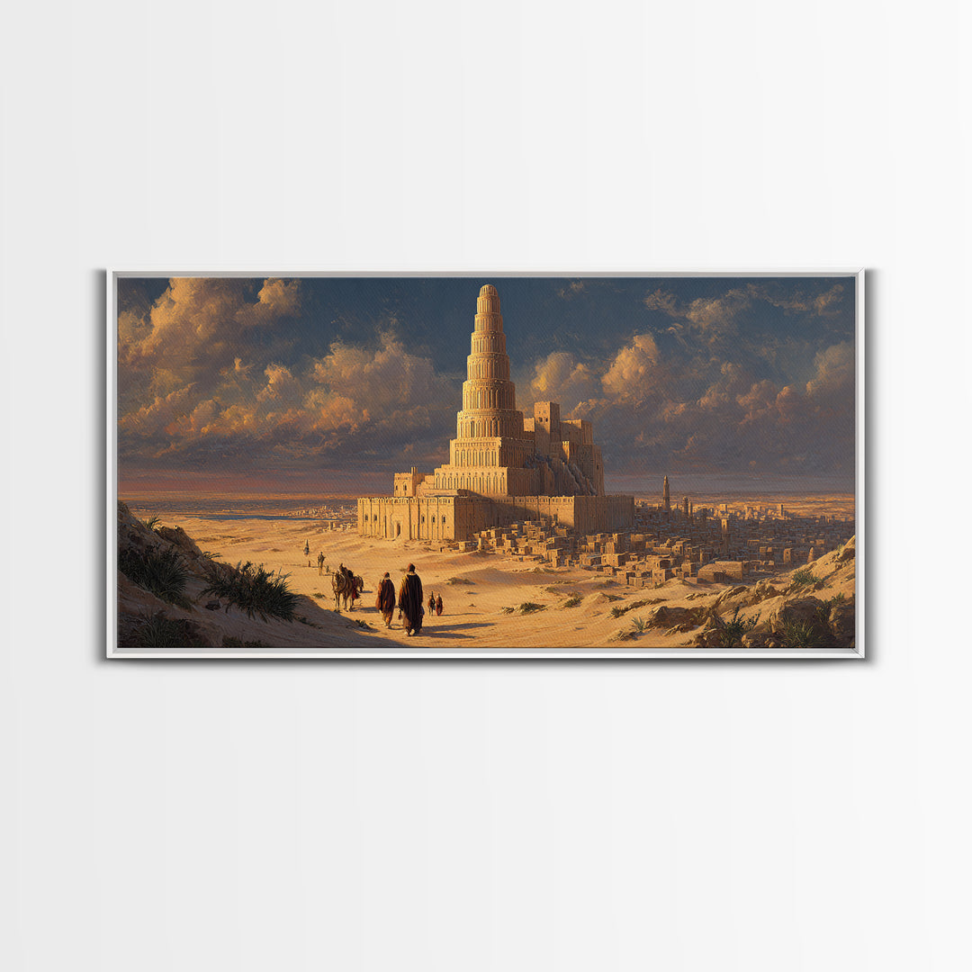 Ancient Tower Of Babel Desert City Canvas Print, Biblical Statement Wall Art For Living Room Decor And Historical Home Decor