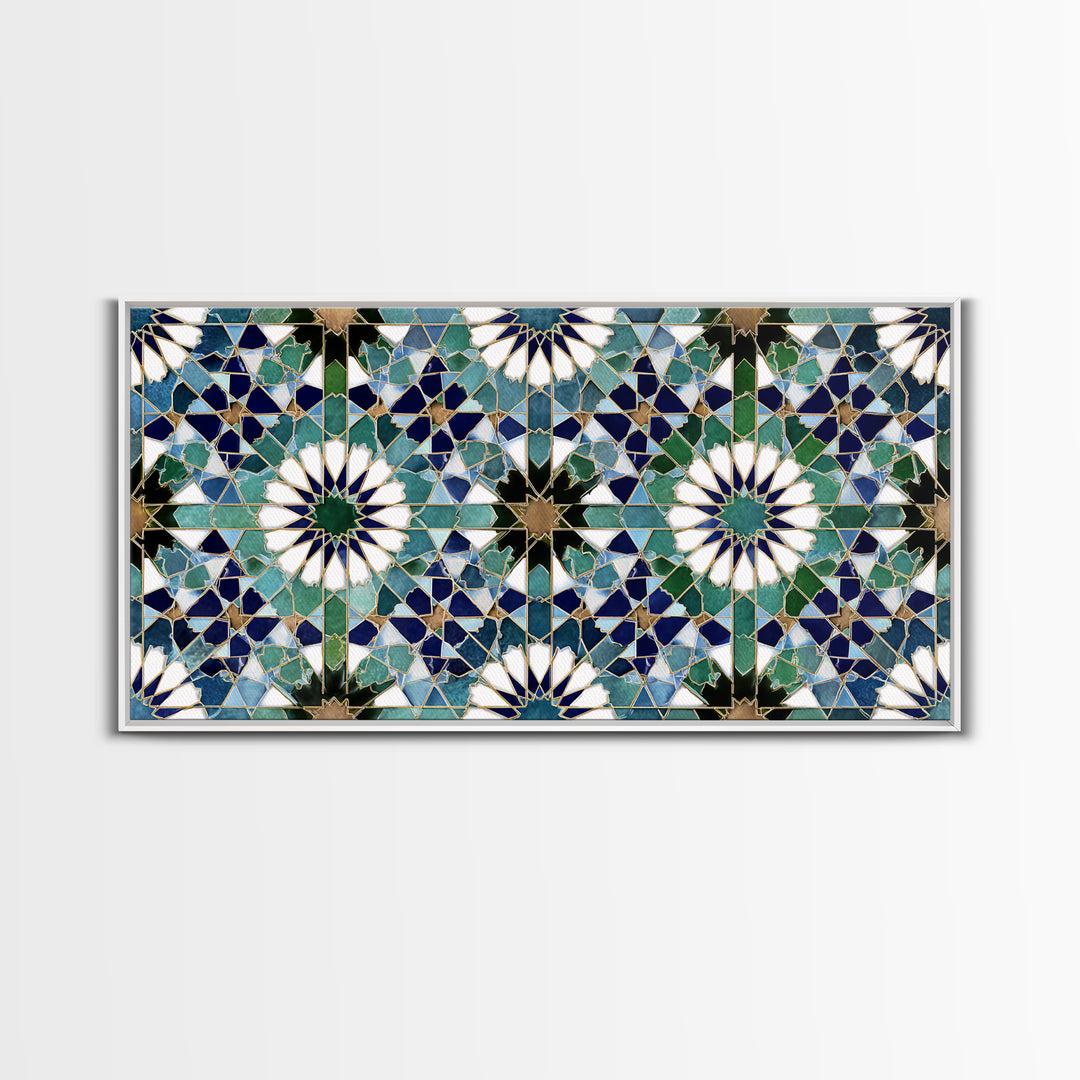 Blue Green Moroccan Tile Pattern Wall Art, Islamic Geometric Mosaic Print, Mediterranean Home Decor, Boho Wall Decor, Kitchen Decor