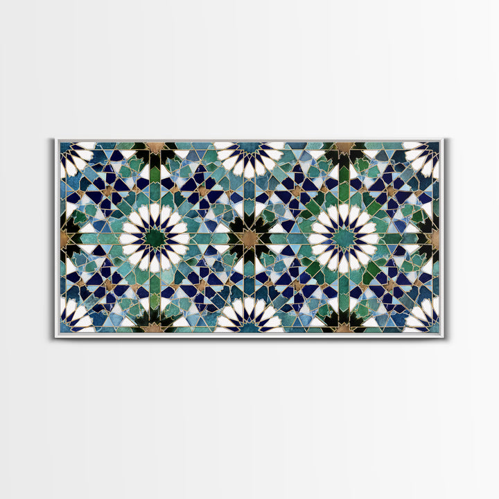 Blue Green Moroccan Tile Pattern Wall Art, Islamic Geometric Mosaic Print, Mediterranean Home Decor, Boho Wall Decor, Kitchen Decor