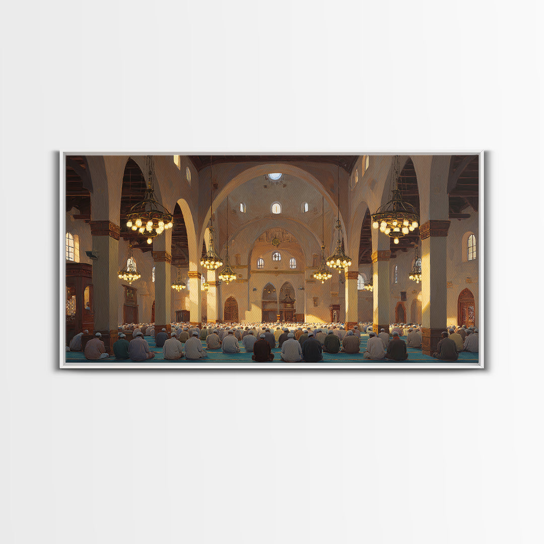 Sunlit Mosque Prayer Hall Wall Art, Islamic Home Decor, Arabic Architecture Print, Ramadan Gift, Spiritual Living Room Decor