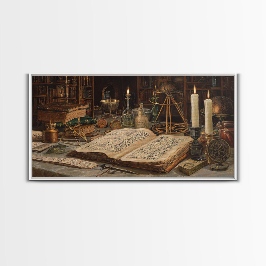 Alchemy Library Manuscript Wall Art, Dark Academia Canvas Print, Occult Still Life, Gothic Office Decor, Book Lover Gift
