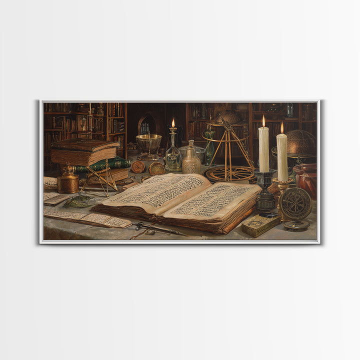 Alchemy Library Manuscript Wall Art, Dark Academia Canvas Print, Occult Still Life, Gothic Office Decor, Book Lover Gift