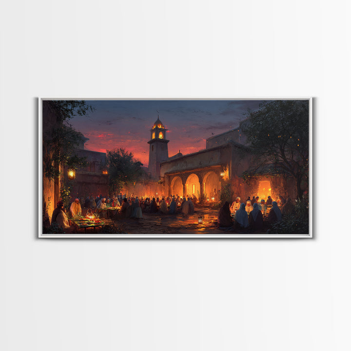 Lantern Courtyard Market Wall Art, Mediterranean Evening Canvas Print, Moroccan Bazaar Decor, Warm Travel Poster Gift For Home