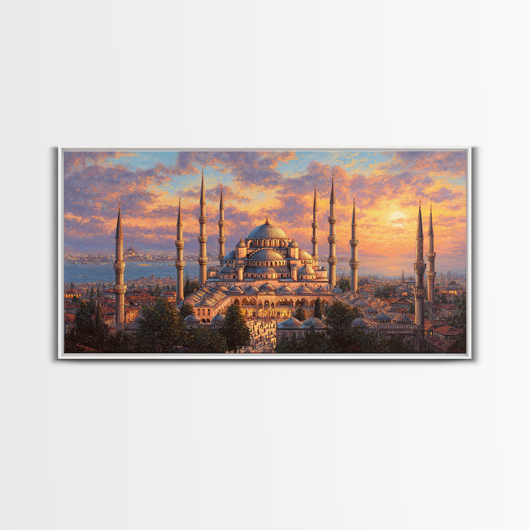 Sunset Blue Mosque Canvas Print, Istanbul Islamic Architecture Wall Art, Travel Poster Decor For Elegant Living Room Home Decor