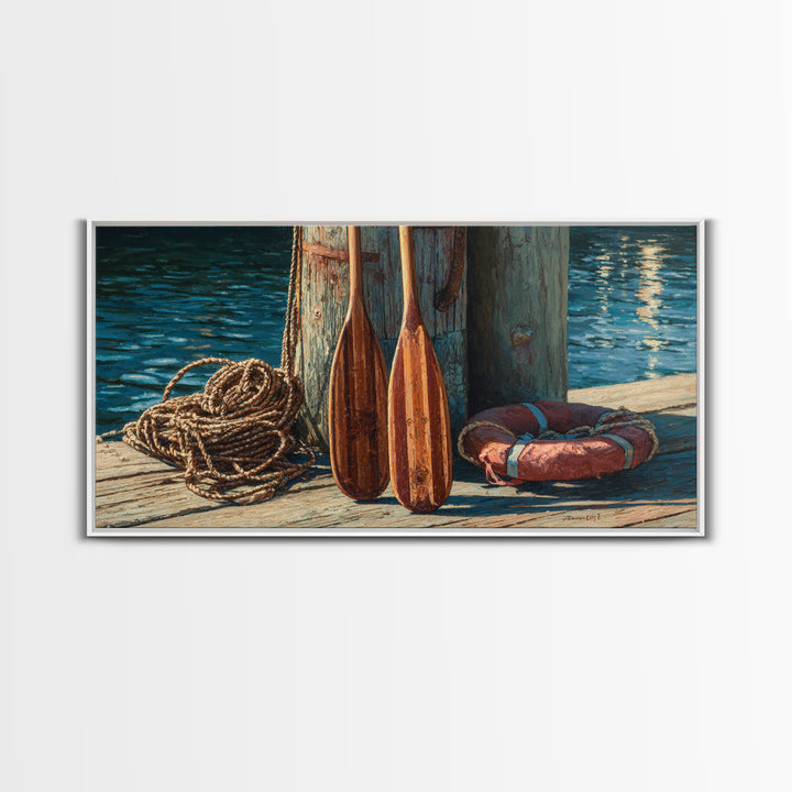 Weathered Dock Oars And Rope Canvas Print, Nautical Wall Art, Coastal Lake House Decor, Beach House Gift For Him, Fine Art Print