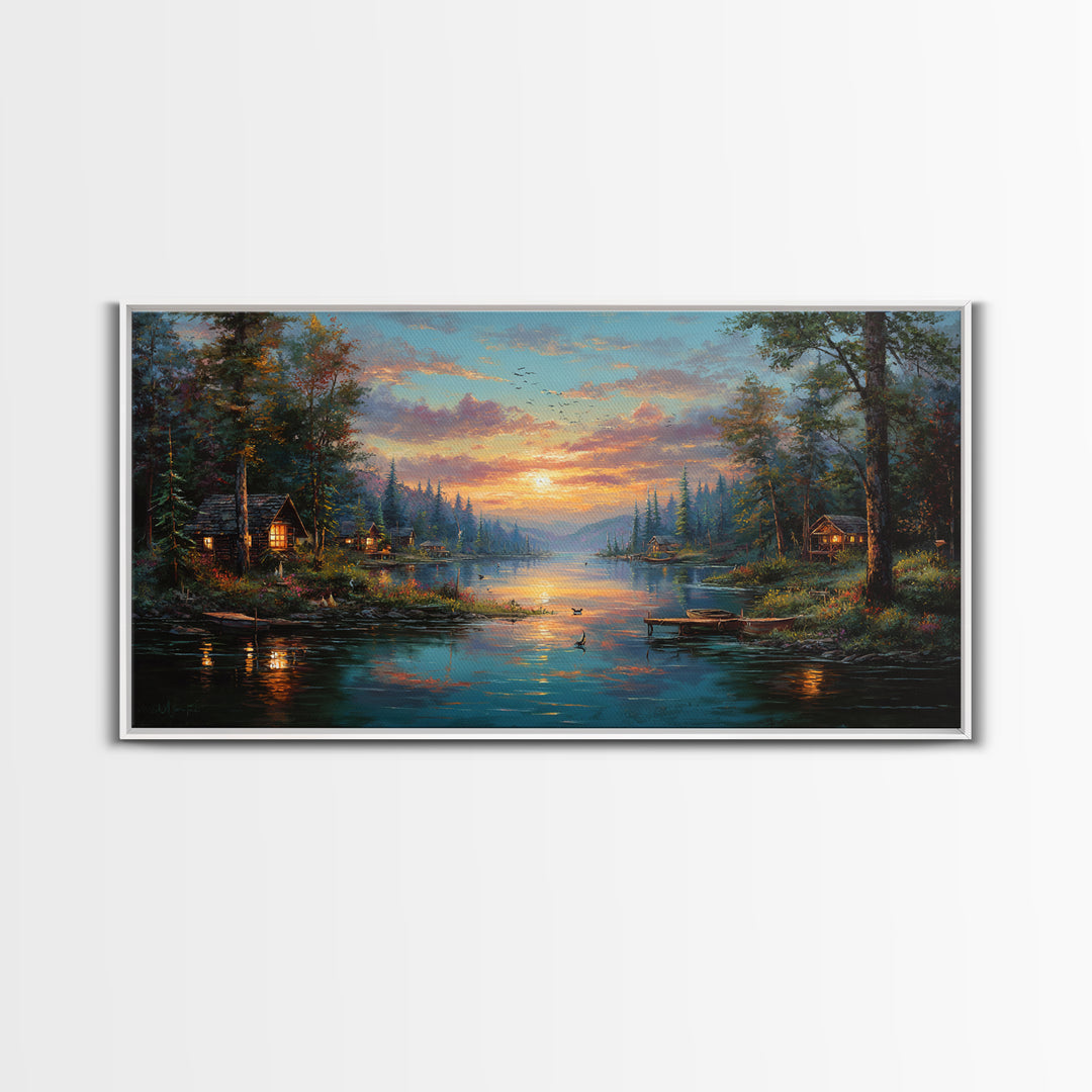 Peaceful Forest Lake Sunrise Canvas Print, Cozy Cabin Wall Art, Rustic Home Decor, Lake House Gift, Living Room Art, Nature Wall Art