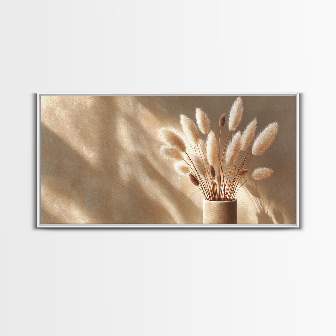 Soft Pampas Grass In Beige Sunlight Canvas Print, Minimalist Neutral Wall Art, Japandi Bedroom Decor Gift For Her, Modern Home Decor