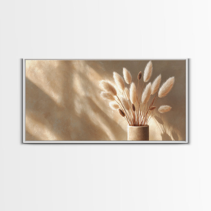 Soft Pampas Grass In Beige Sunlight Canvas Print, Minimalist Neutral Wall Art, Japandi Bedroom Decor Gift For Her, Modern Home Decor