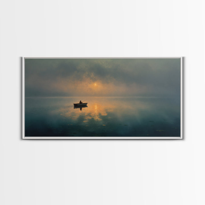 Upbeat Meditation Scene At Sunset With Person Silhouetted Over Ocean Calm Wall Art