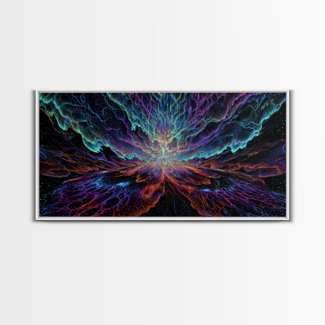 Mystic Neon Landscape With Glowing Pink Sun And Linear Mountains Canvas Print Retro Futuristic Wall Art Digital Decor For Office