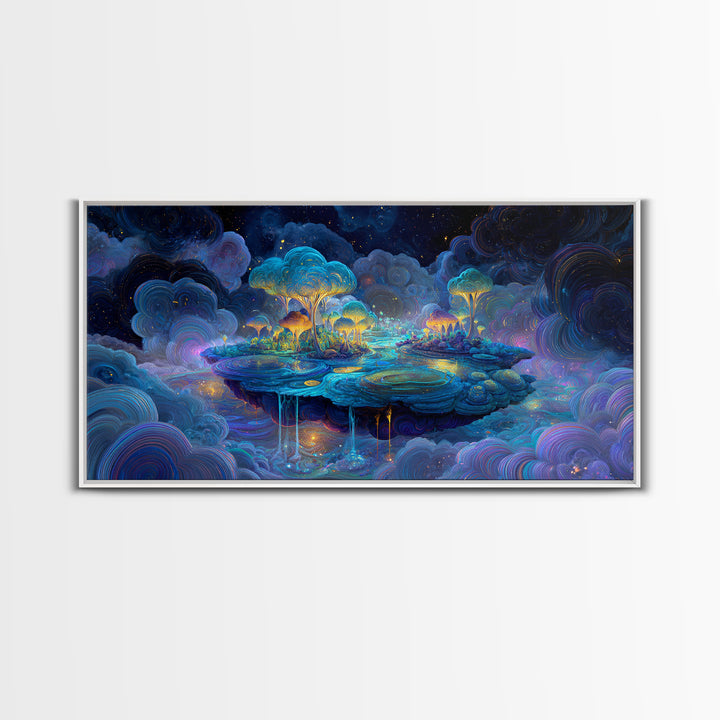Vibrant Purple Night Bridge With City Lights Reflected On Water Large Wall Art Framed Canvas Print Modern Urban Home Decor