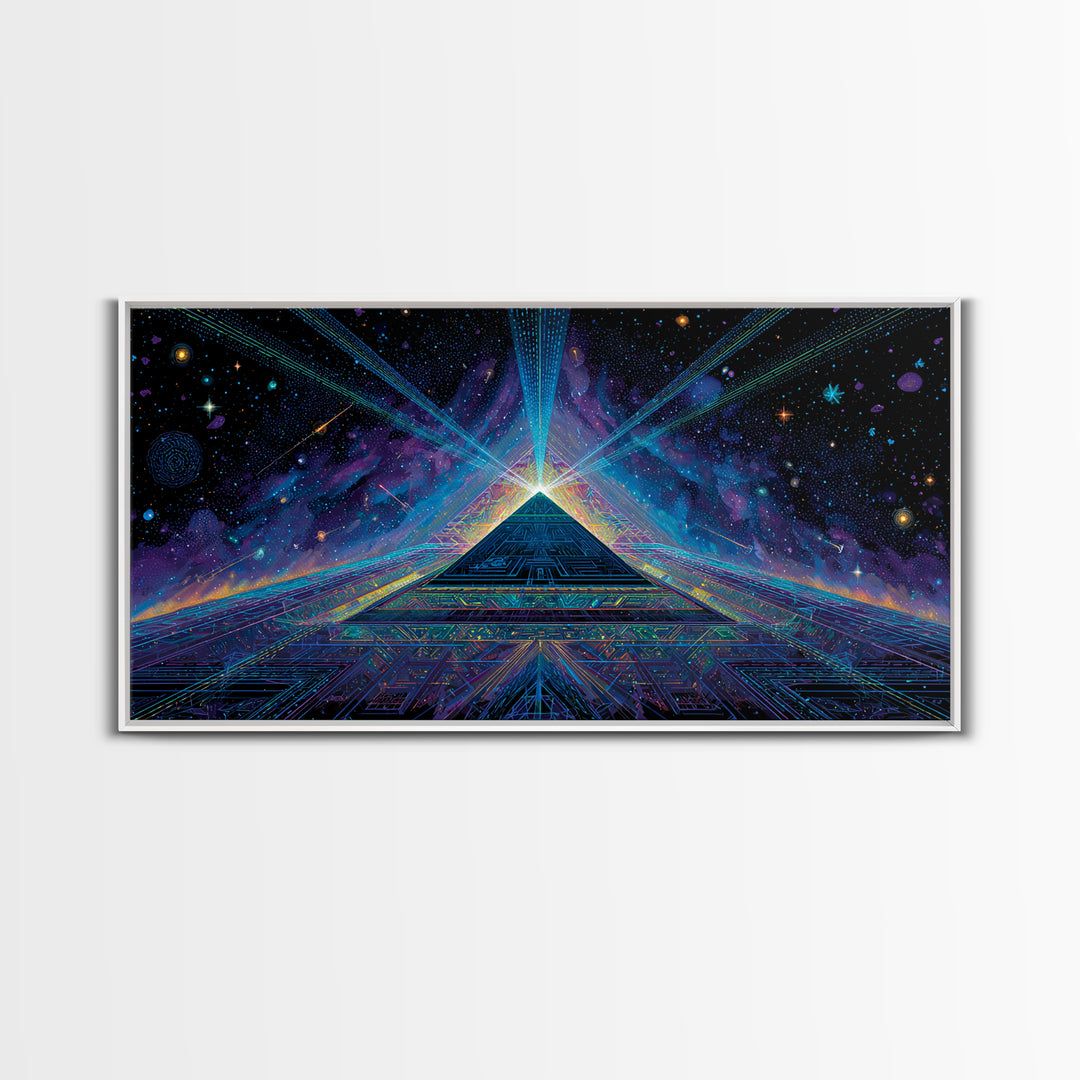 Retro Futuristic City Street At Night With Neon Lights And Muscle Cars Captured As Canvas Print For Man Cave Or Office