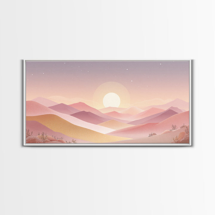 Pastel Layered Mountain Sunrise Wall Art, Minimalist Landscape, Pink Boho Decor, Nursery Art Print, Modern Home Decor Gift