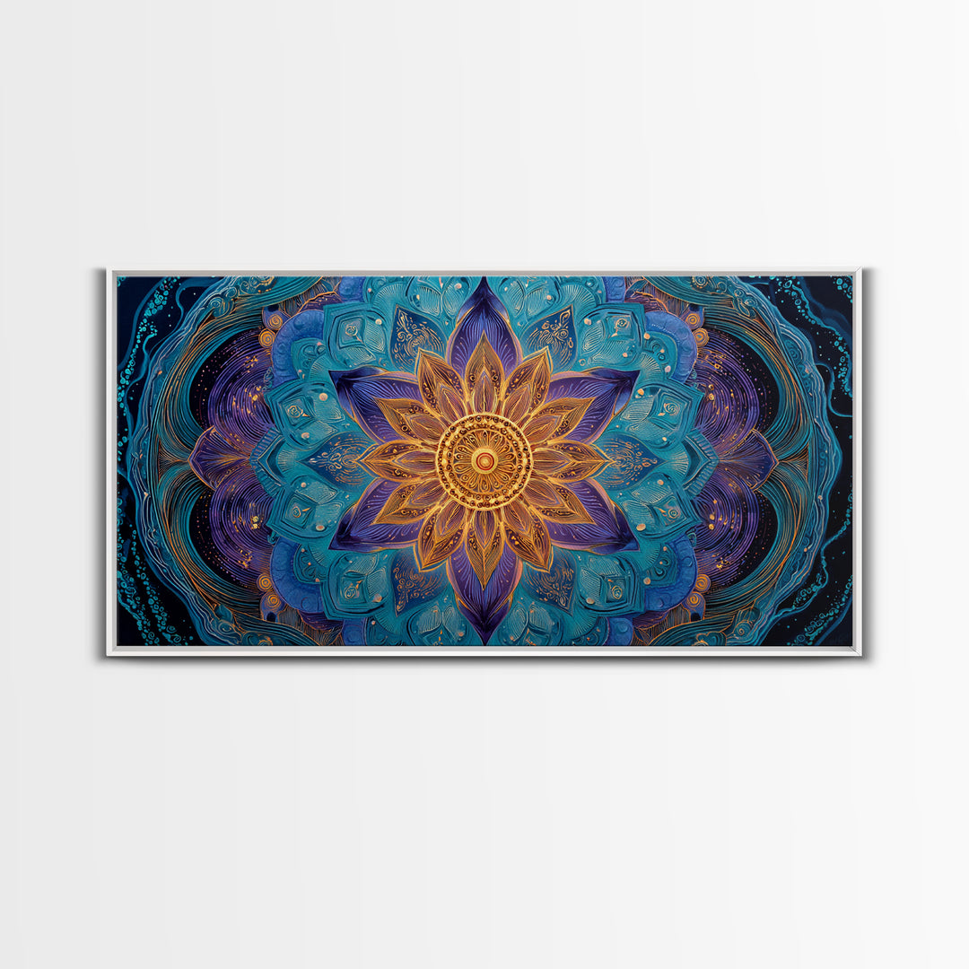 Stunning Celestial Sunset With Palm Trees Over Calm Water Vibrant Coastal Wall Art Framed Canvas Print