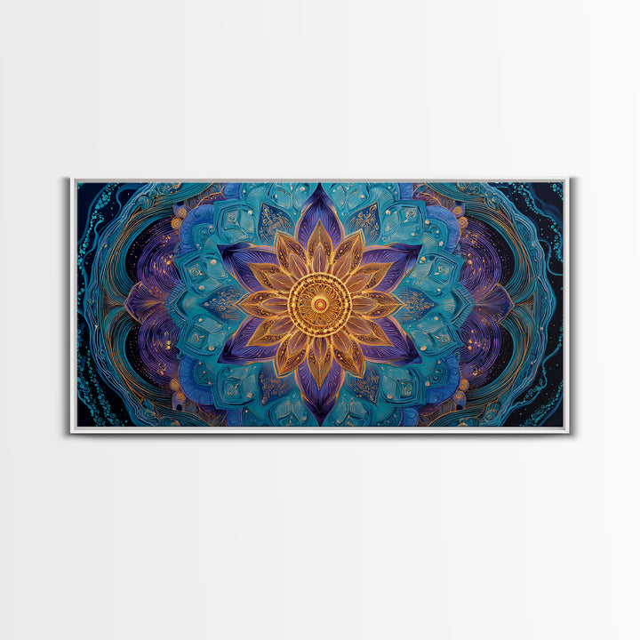 Stunning Celestial Sunset With Palm Trees Over Calm Water Vibrant Coastal Wall Art Framed Canvas Print