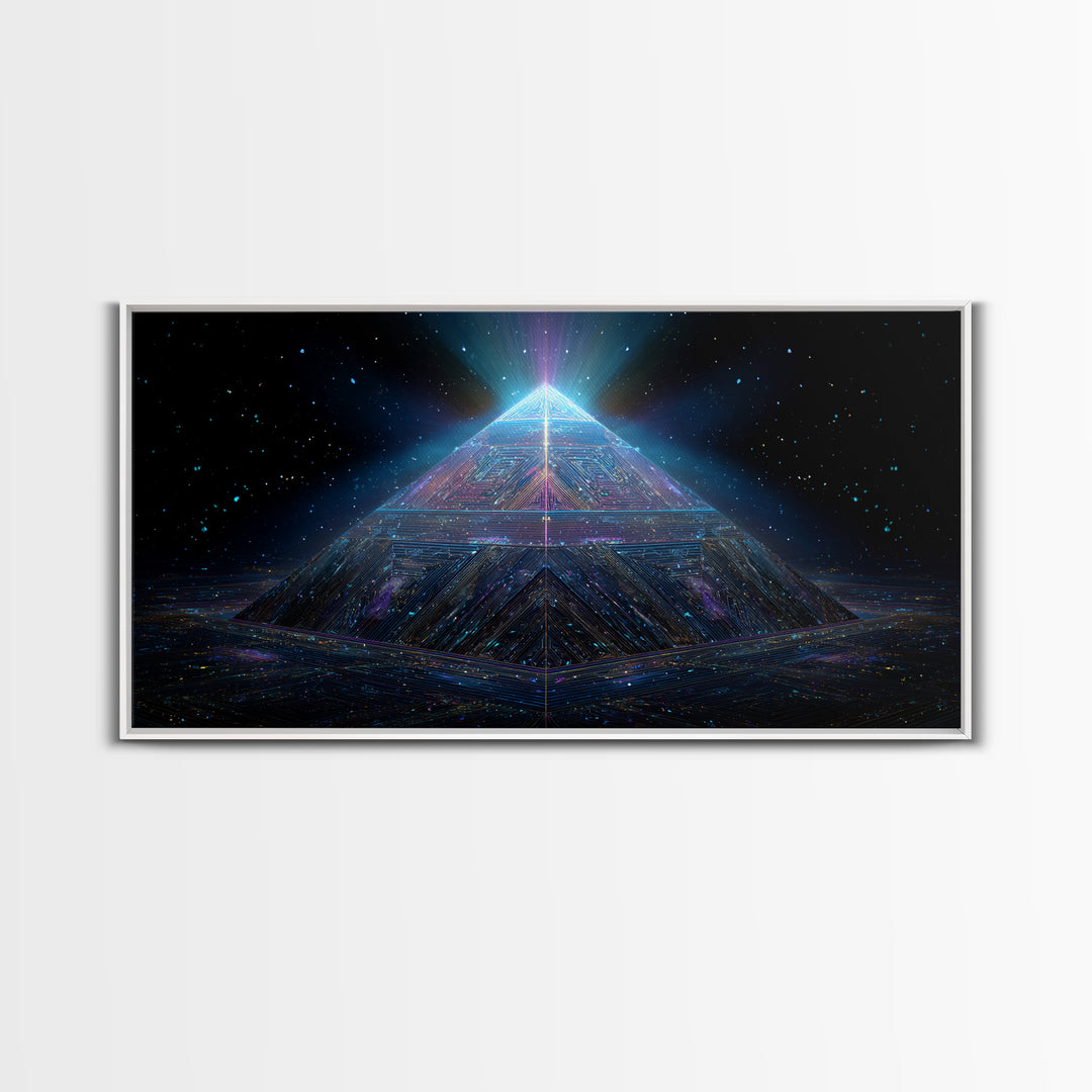 Cosmic Meditation Silhouette With Radiant Colorful Energy Aura Framed Canvas Print Spiritual Wall Art